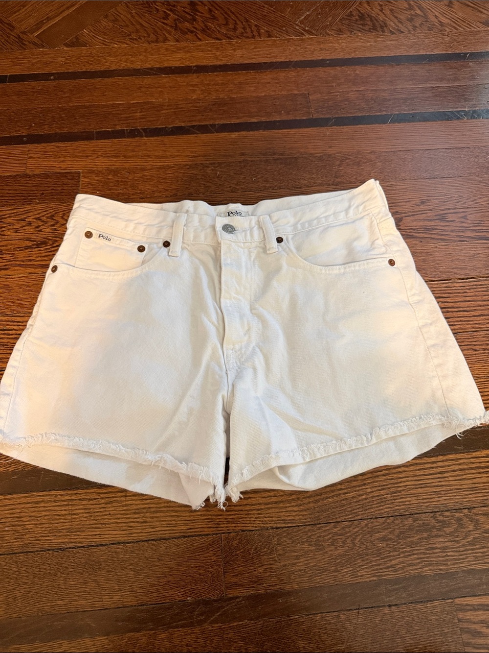 Polo by Ralph Lauren White Denim Frayed Hem Shorts
